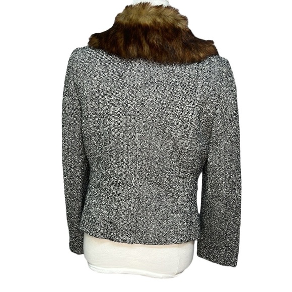 Black Rivet Faux Fur Collar Tweed Jacket - Picture 3 of 7
